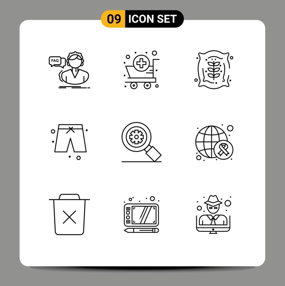 Modern Set of 9 Outlines Pictograph of search cloths supplies pants farm Editable Vector Design Elements