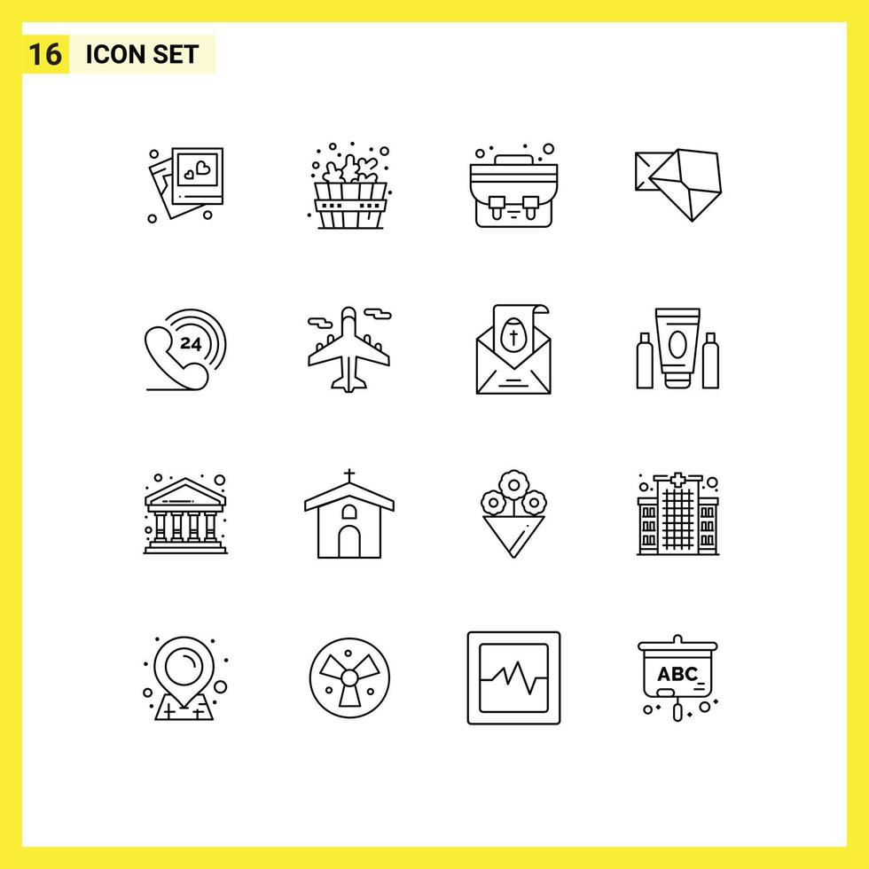Set of 16 Vector Outlines on Grid for phone school bag telephone message Editable Vector Design Elements