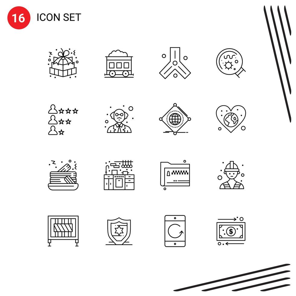 Universal Icon Symbols Group of 16 Modern Outlines of job science biology magnifier germs Editable Vector Design Elements