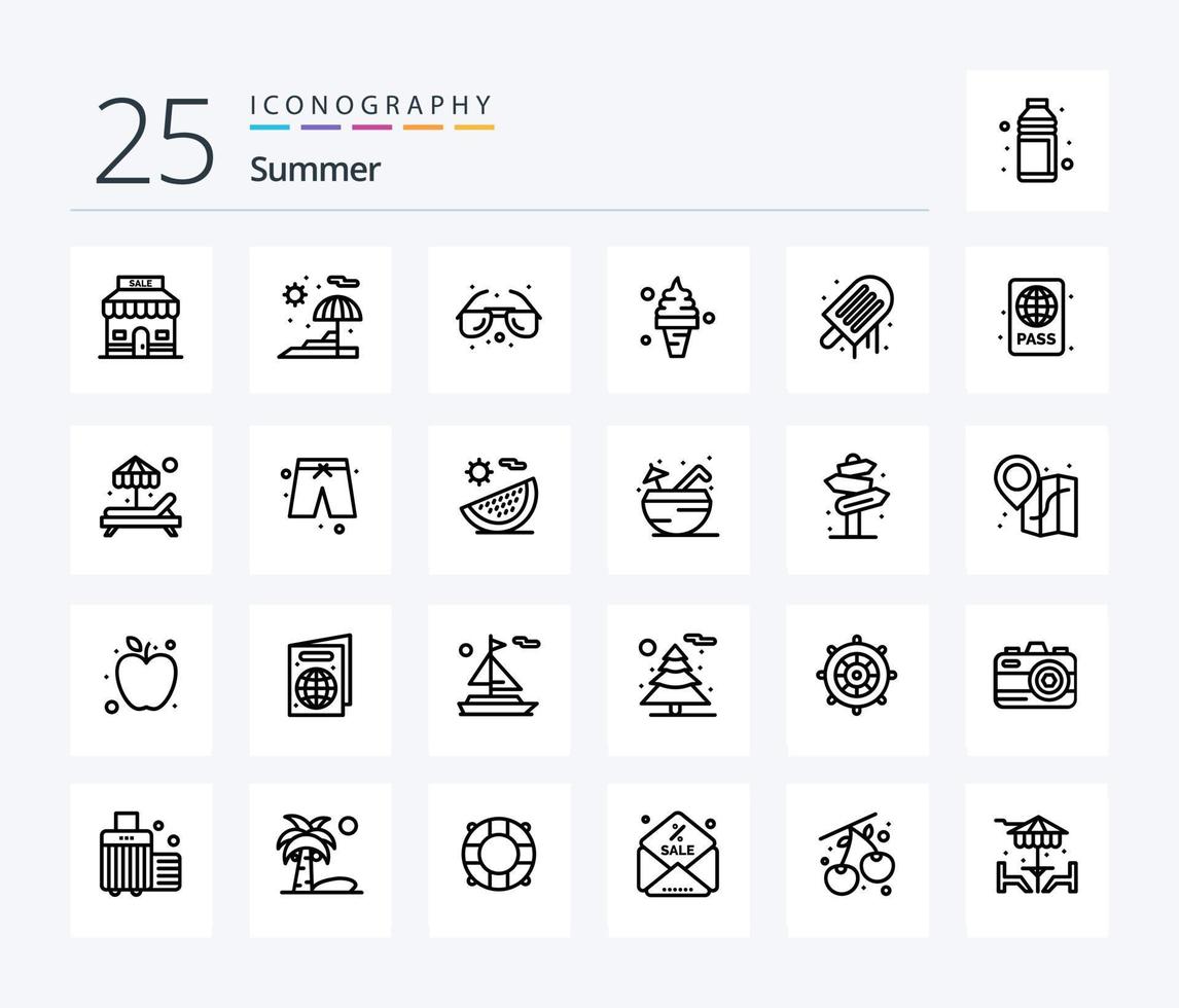 Summer 25 Line icon pack including ice. summer. glasses. ice. cream vector