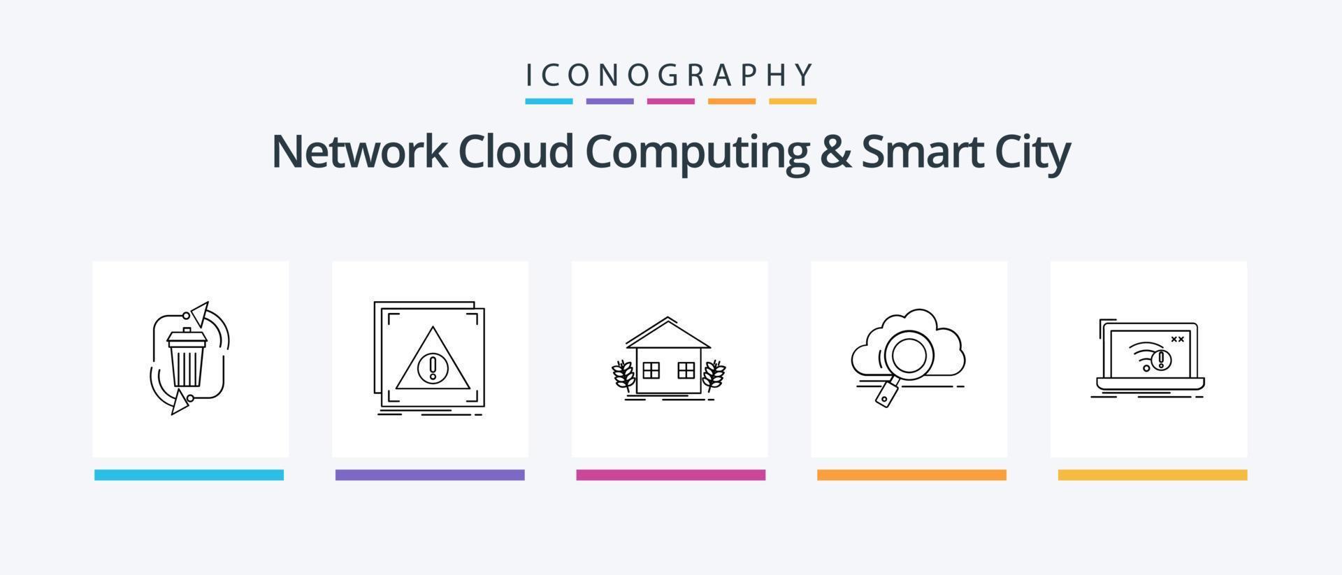 Network Cloud Computing And Smart City Line 5 Icon Pack Including monitoring. communication. data. server. Creative Icons Design vector