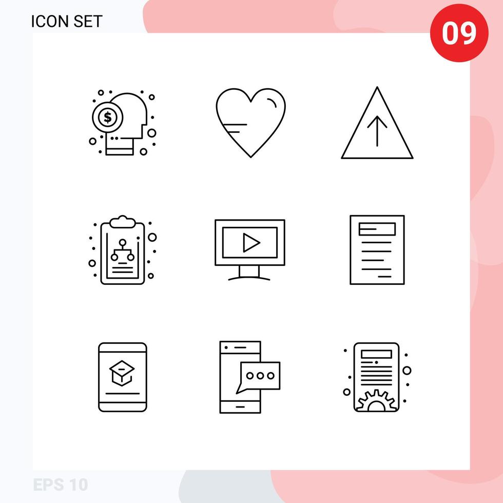 Outline Pack of 9 Universal Symbols of video monitor education organization chart chart Editable Vector Design Elements