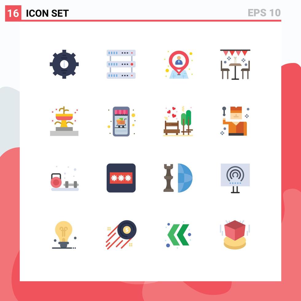Mobile Interface Flat Color Set of 16 Pictograms of outdoor decoration storage celebration location Editable Pack of Creative Vector Design Elements