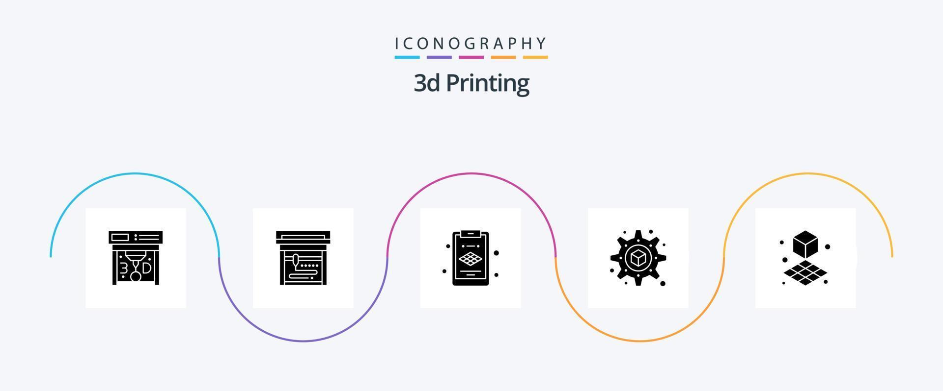 Paquete de iconos de glifo 5 de impresión 3d que incluye. forma. . impresión. d vector