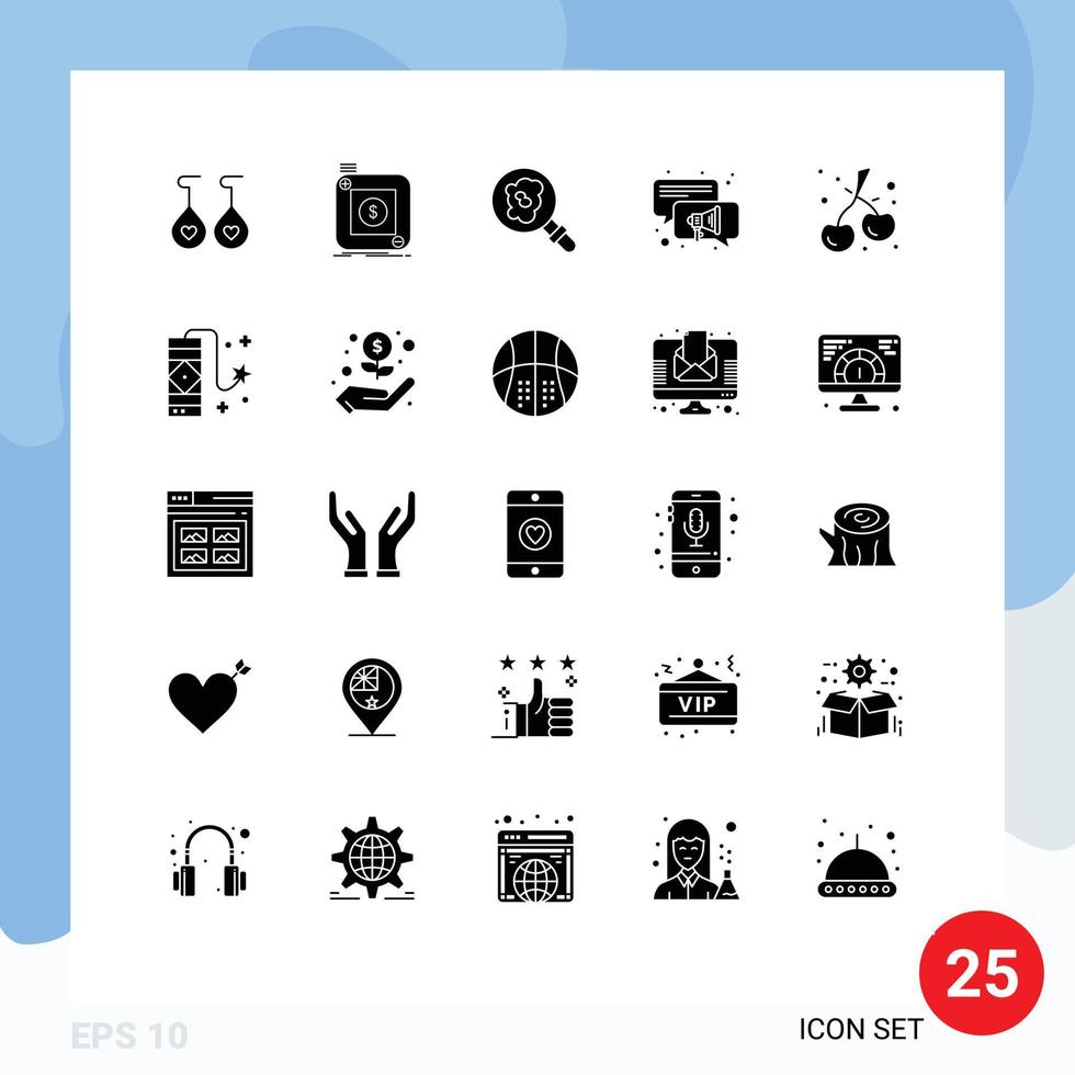 Universal Icon Symbols Group of 25 Modern Solid Glyphs of carnival cherry search berry speaker Editable Vector Design Elements
