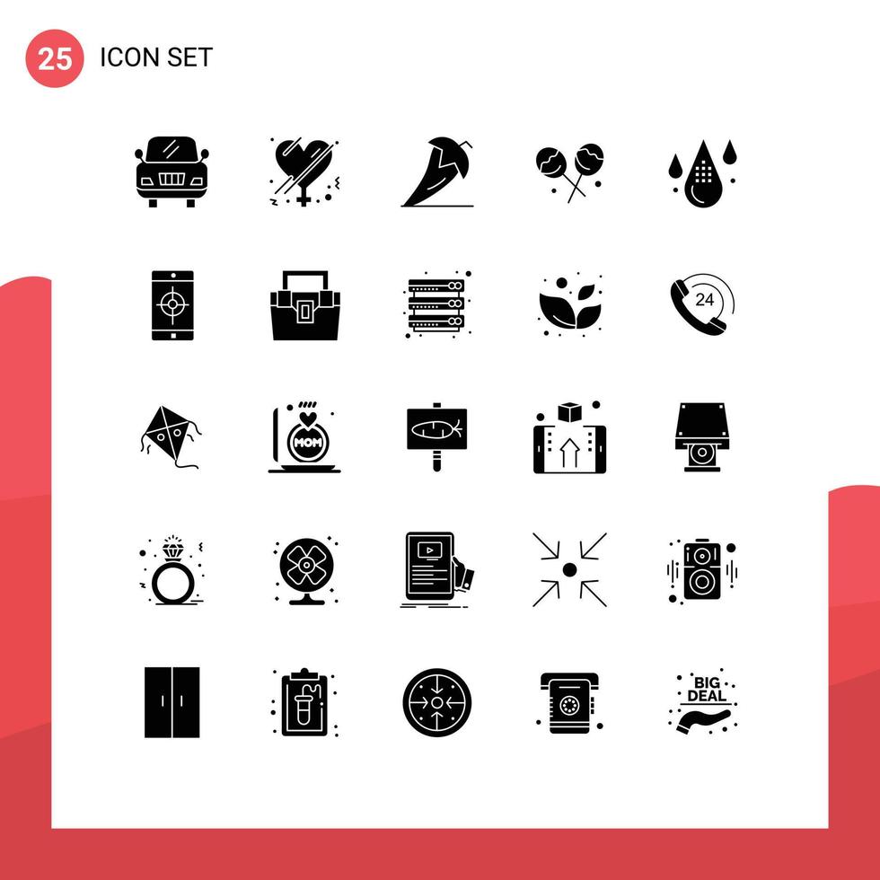 Mobile Interface Solid Glyph Set of 25 Pictograms of development color ingredient coding confectionery Editable Vector Design Elements