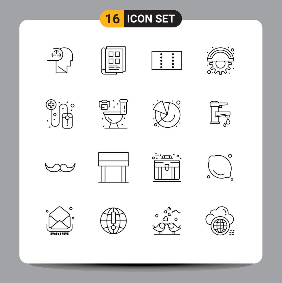 Outline Pack of 16 Universal Symbols of pharmacist online phone book gear cutter Editable Vector Design Elements