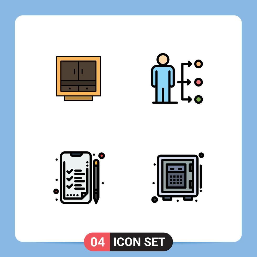 Stock Vector Icon Pack of 4 Line Signs and Symbols for cabinet network files storage male Editable Vector Design Elements
