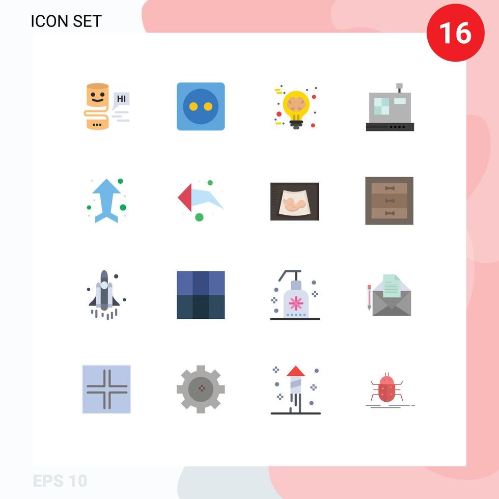 Paquete de 16 colores planos de interfaz de usuario de signos y símbolos modernos de cerebro de flecha hacia arriba y paquete editable de caja de efectivo de elementos de diseño de vectores creativos