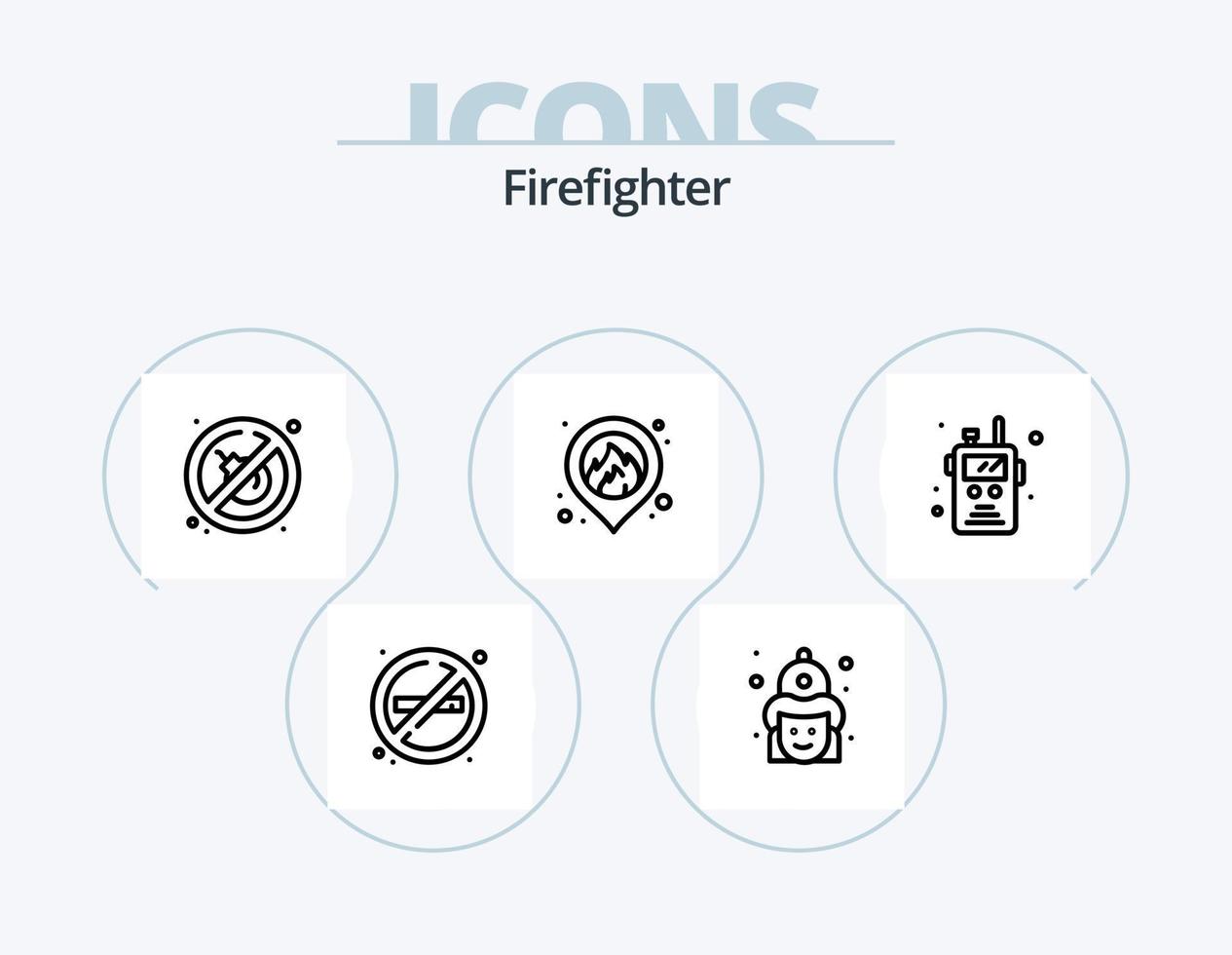 paquete de iconos de línea de bombero 5 diseño de iconos. bombero. firmar. cámping. camino. atención vector