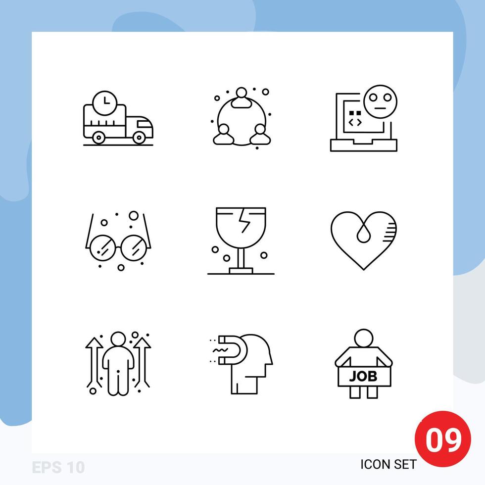 Editable Vector Line Pack of 9 Simple Outlines of fragile caution bug education school Editable Vector Design Elements