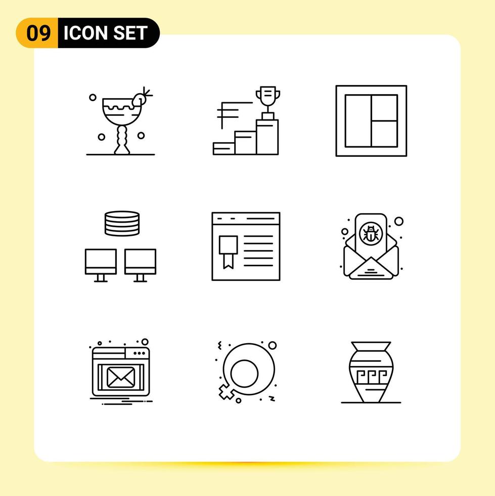 Set of 9 Vector Outlines on Grid for develop sync frame database wooden Editable Vector Design Elements