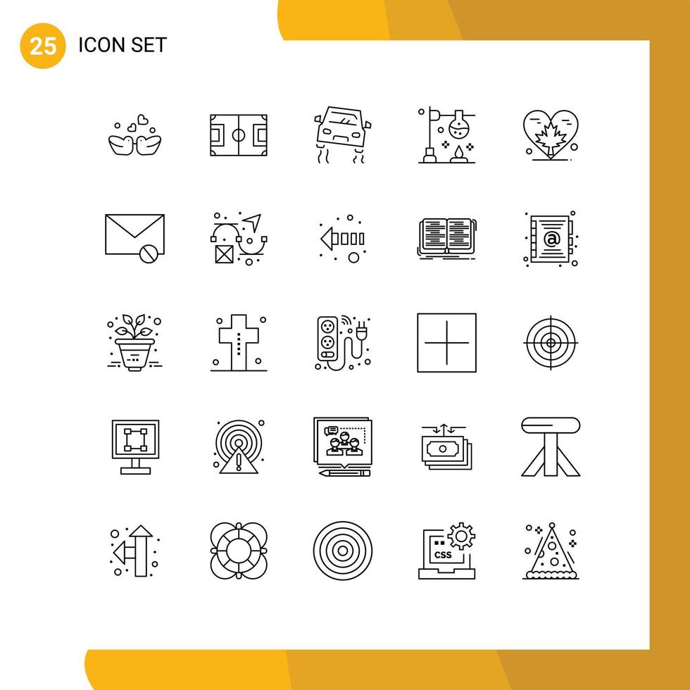 Group of 25 Lines Signs and Symbols for heart experiment soccer chemistry skidding Editable Vector Design Elements