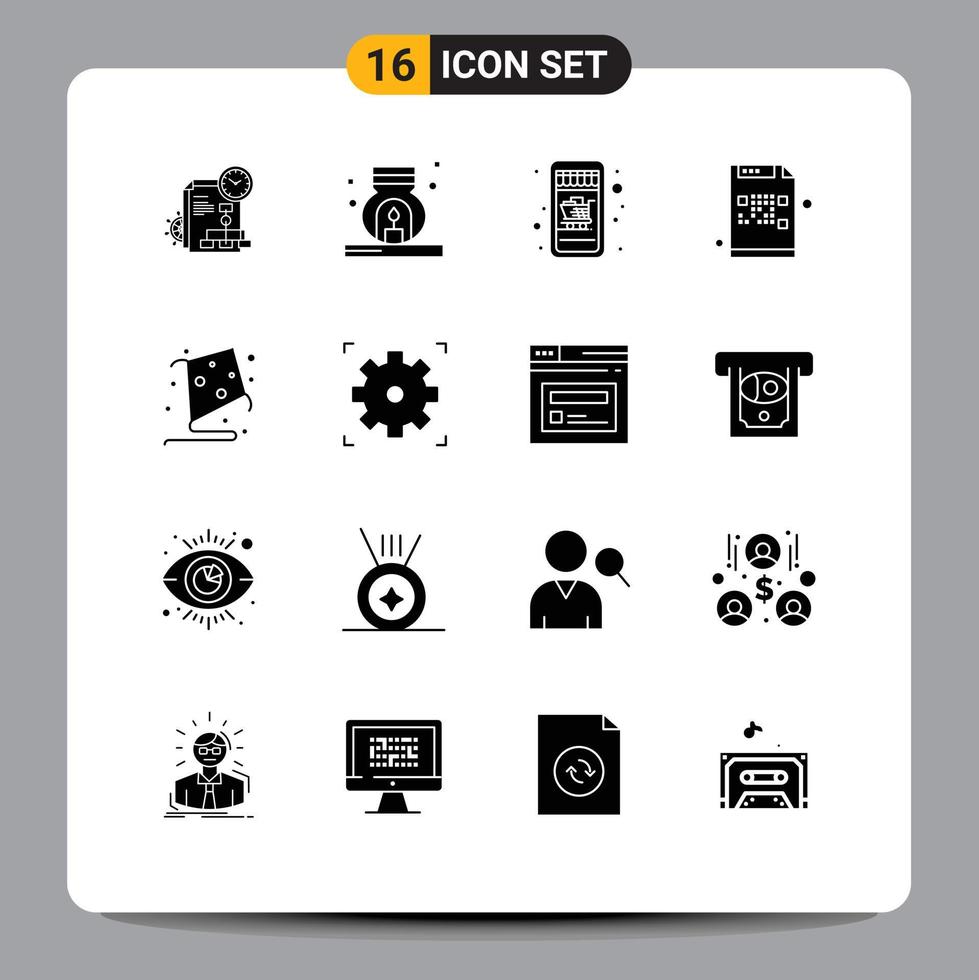 Universal Icon Symbols Group of 16 Modern Solid Glyphs of hobby kite mobile shopping mail encrypted Editable Vector Design Elements