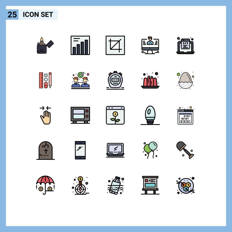 Editable Vector Line Pack of 25 Simple Filled line Flat Colors of html profile interface report computer Editable Vector Design Elements