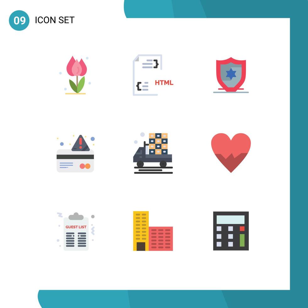 Universal Icon Symbols Group of 9 Modern Flat Colors of agriculture credit file card shield Editable Vector Design Elements