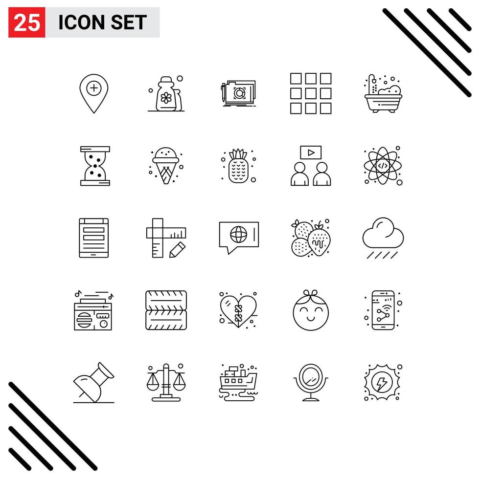 Modern Set of 25 Lines and symbols such as living web design lotion grid target Editable Vector Design Elements