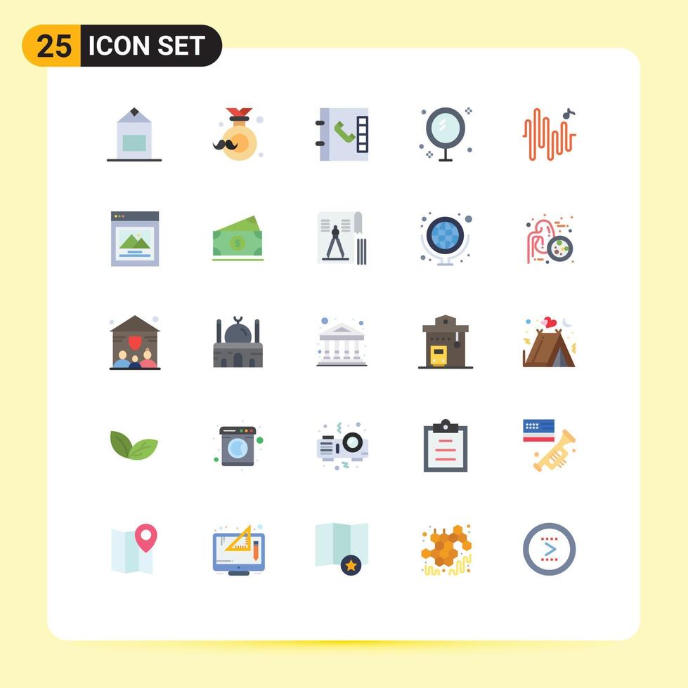 25 Universal Flat Colors Set for Web and Mobile Applications wave music contacts shower cleaning Editable Vector Design Elements