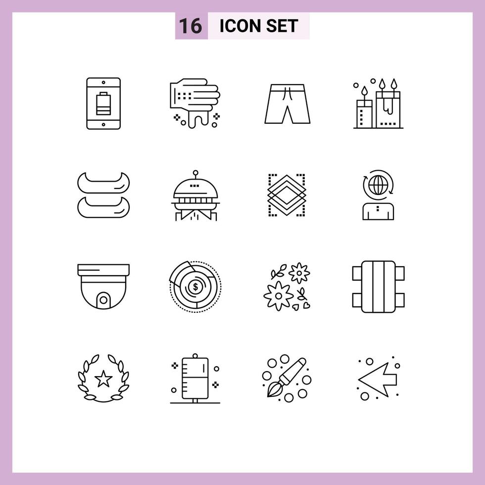 Editable Vector Line Pack of 16 Simple Outlines of boat relax shorts cosmetics beauty Editable Vector Design Elements