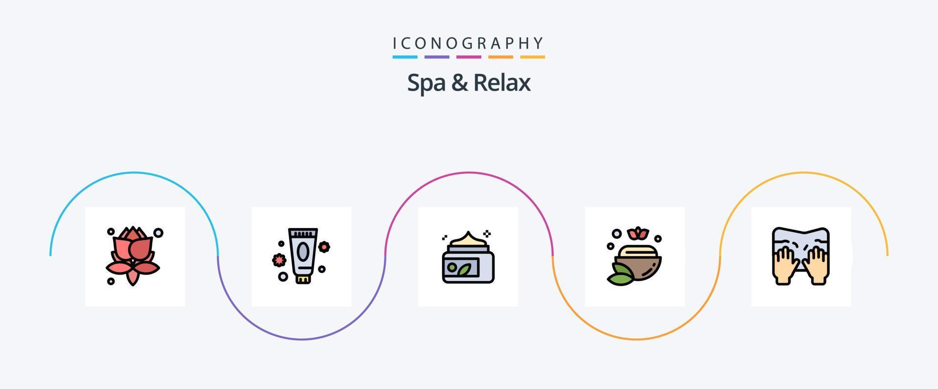 Spa And Relax Line Filled Flat 5 Icon Pack Including type. green. cream. spa. salt vector