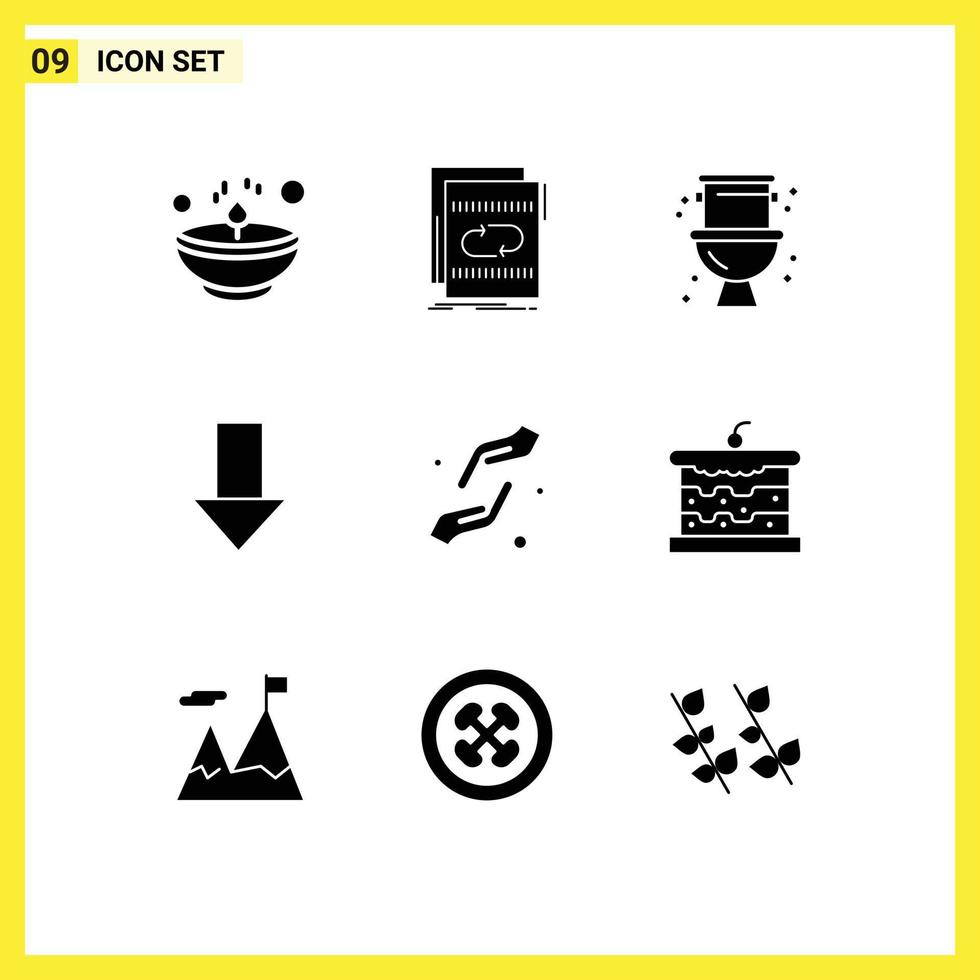 Editable Vector Line Pack of 9 Simple Solid Glyphs of direction down mix arrow plumbing Editable Vector Design Elements