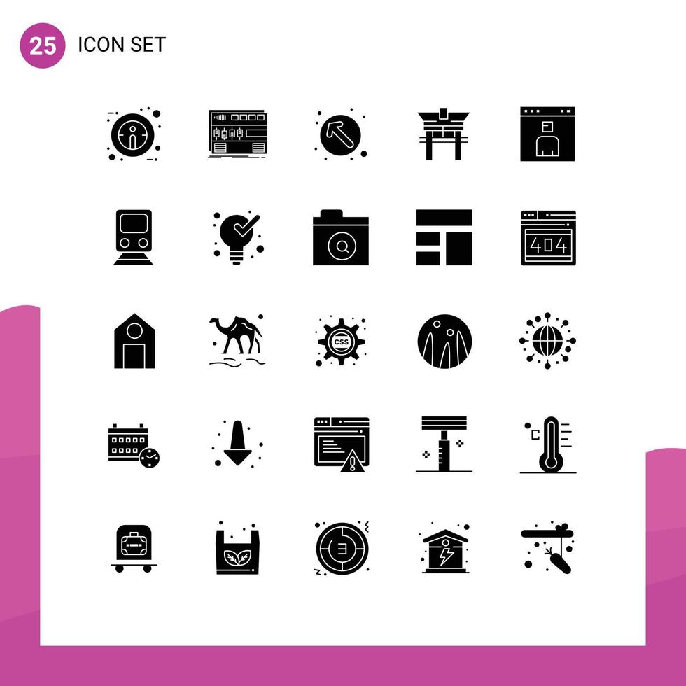 paquete de 25 signos y símbolos de glifos sólidos modernos para medios de impresión web, como elementos de diseño de vectores editables de la puerta china de la flecha china del navegador