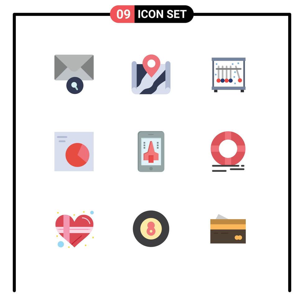 Pack of 9 creative Flat Colors of smartphone playing physics game pie Editable Vector Design Elements