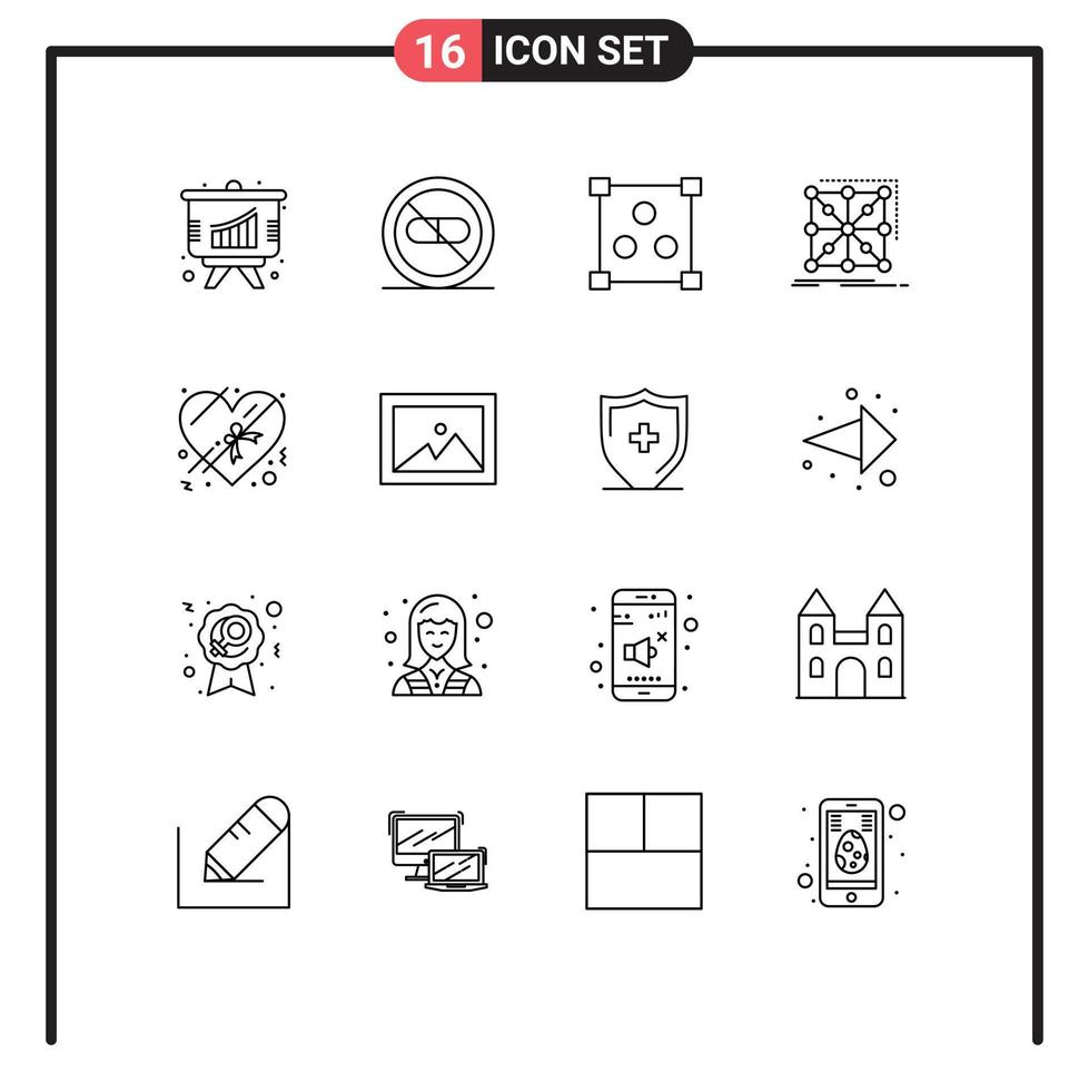 Modern Set of 16 Outlines Pictograph of present complex abstract cluster framework Editable Vector Design Elements