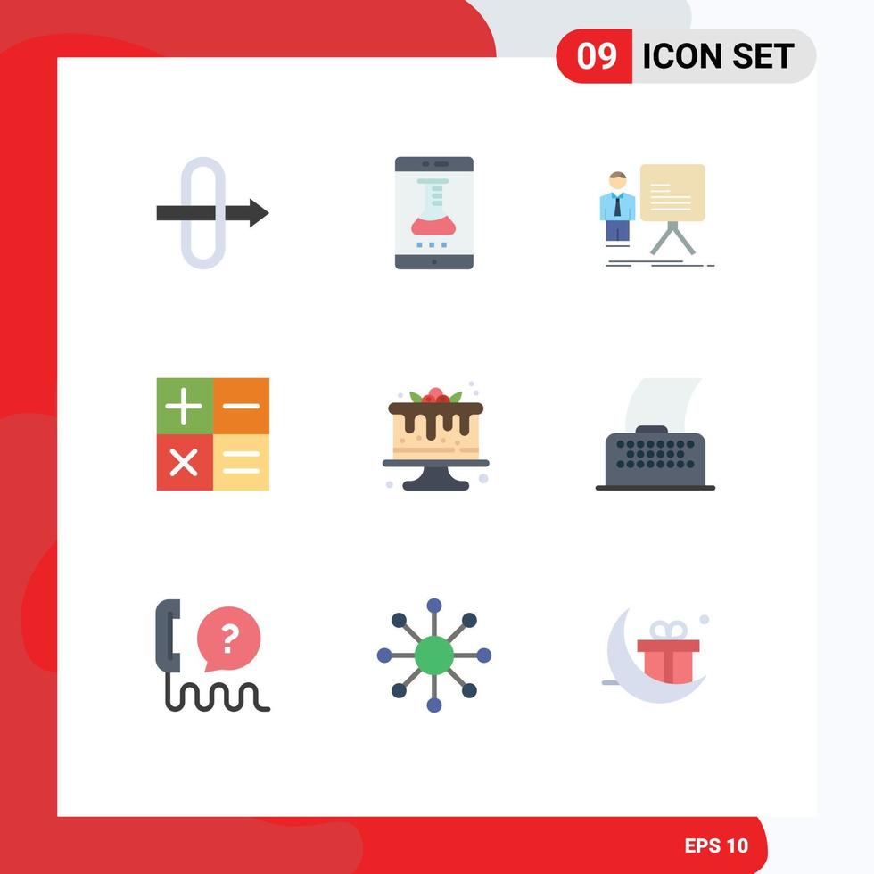 Universal Icon Symbols Group of 9 Modern Flat Colors of food cake businessman mini calculator Editable Vector Design Elements