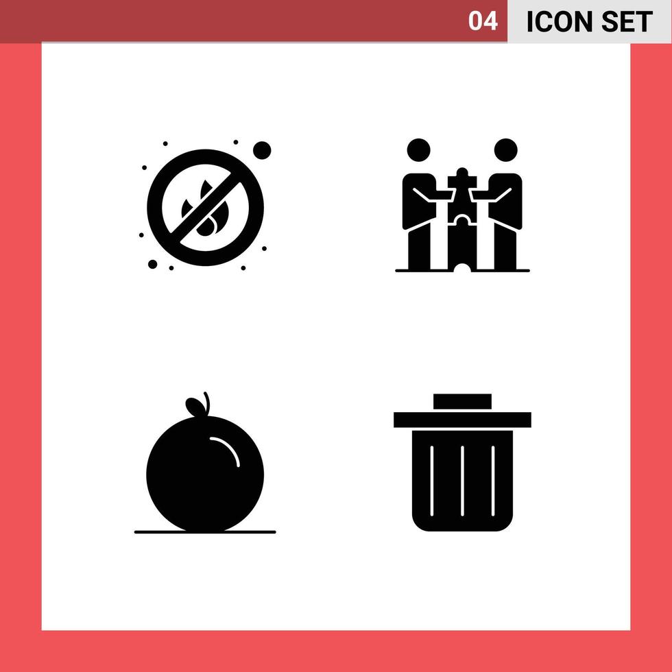 4 Creative Icons Modern Signs and Symbols of fire orange partners collaboration partners recycling bin Editable Vector Design Elements