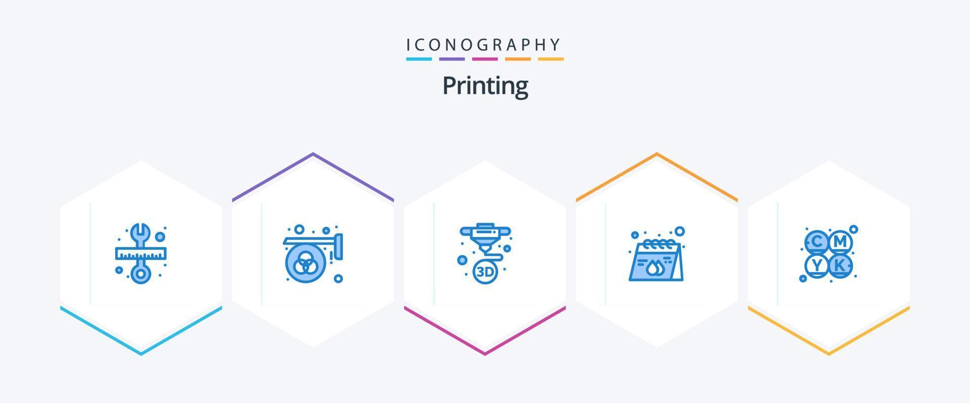 impresión de 25 paquetes de iconos azules que incluyen el producto. papel. imprimir. calendario. impresión vector