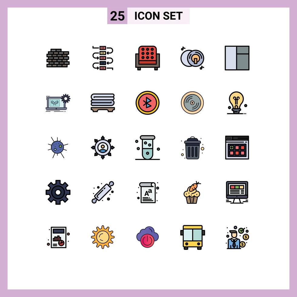 Set of 25 Vector Filled line Flat Colors on Grid for circuit layout seat grid disk Editable Vector Design Elements