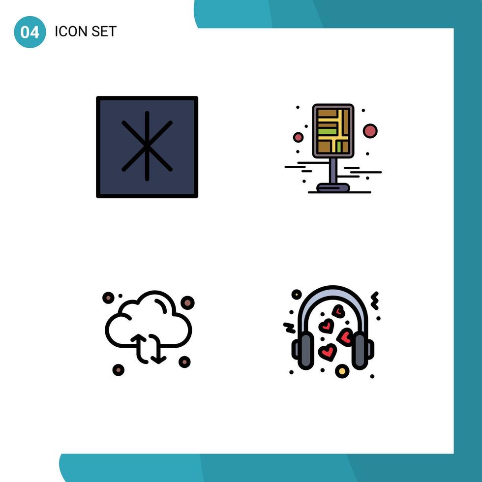 4 Universal Filledline Flat Color Signs Symbols of fridge refresh city pin arrow Editable Vector Design Elements