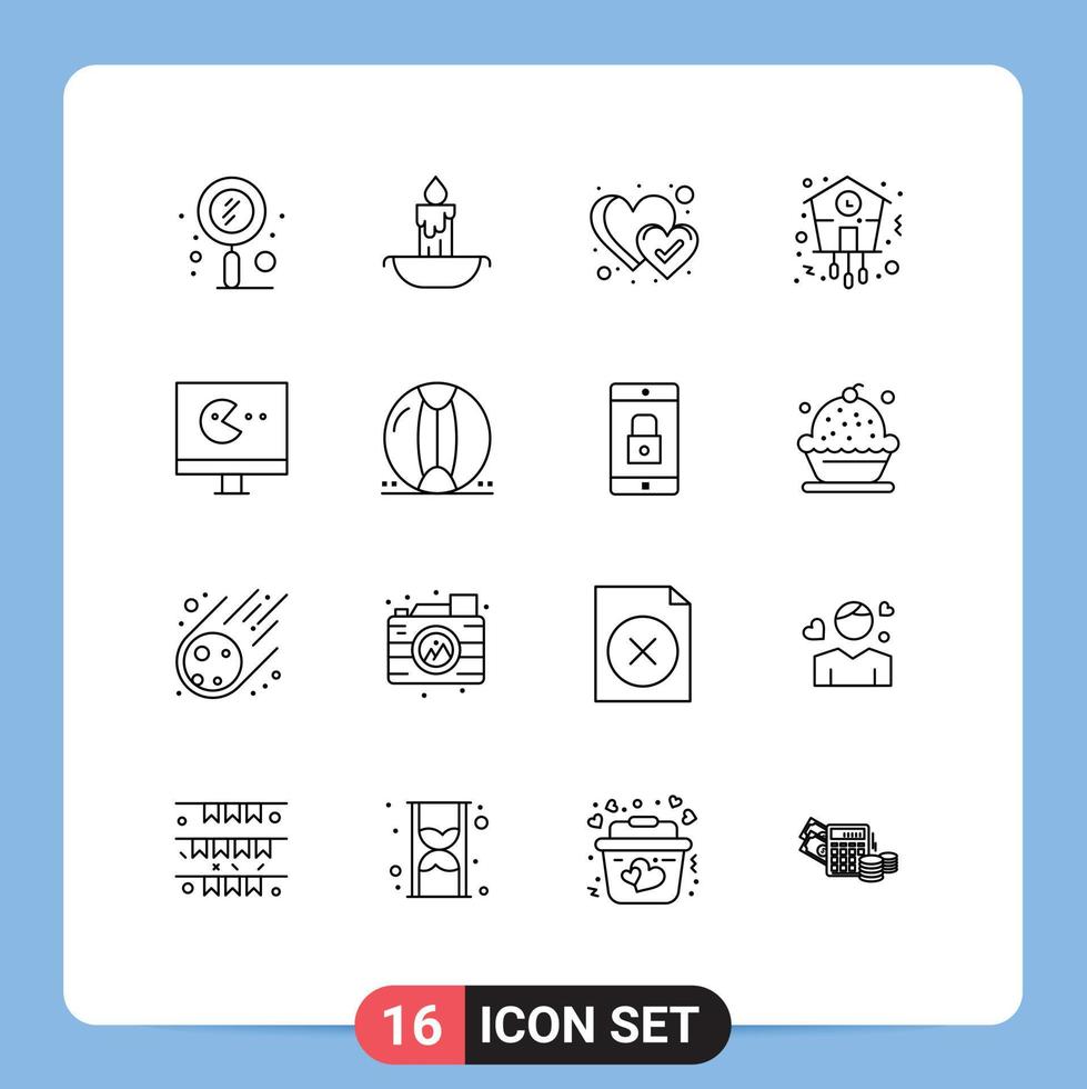 Set of 16 Modern UI Icons Symbols Signs for game timepiece holiday time christmas Editable Vector Design Elements