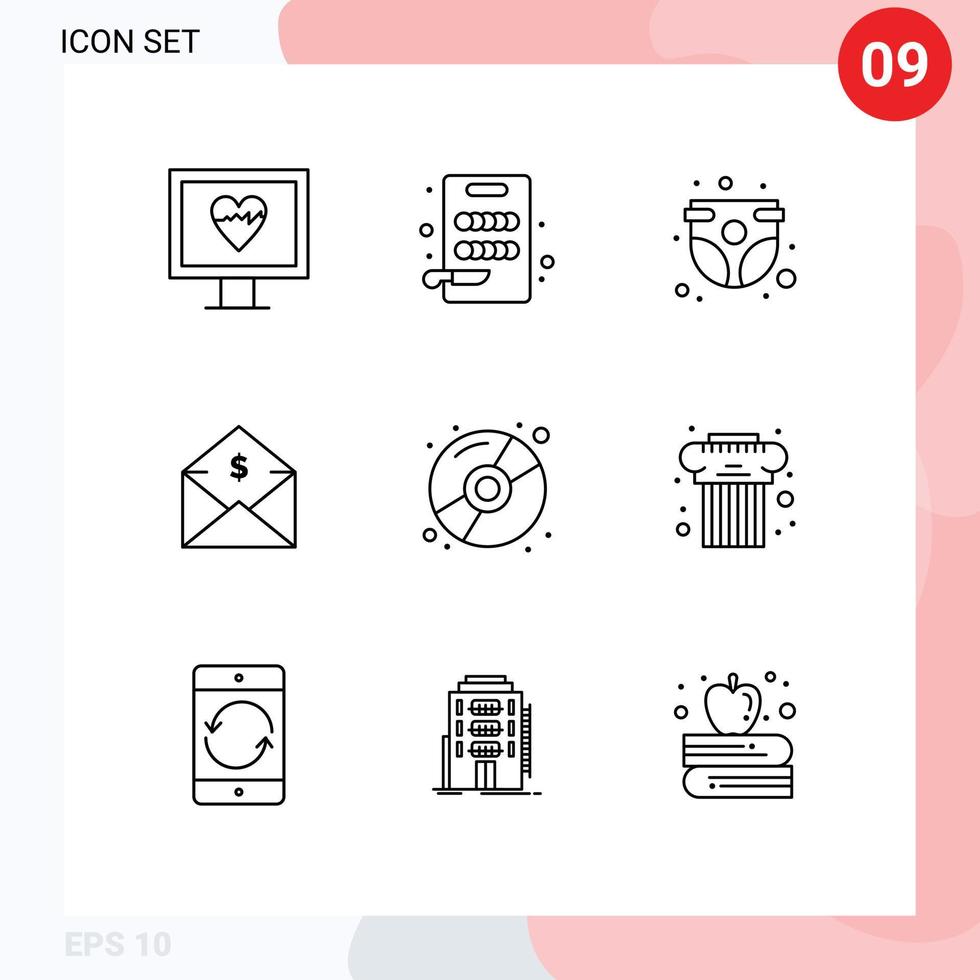 9 Creative Icons Modern Signs and Symbols of compact order child money mail Editable Vector Design Elements