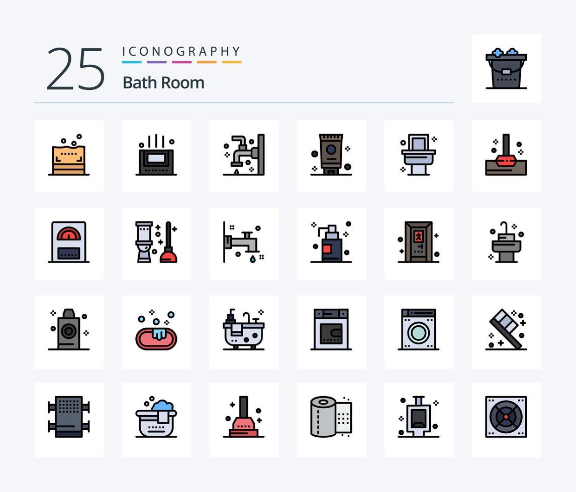 Bath Room 25 Line Filled icon pack including mop. bath. cleaning. toilet. bathroom vector