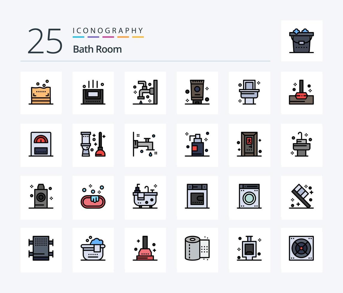 cuarto de baño paquete de iconos llenos de 25 líneas que incluye trapeador. baño. limpieza. baño. baño vector