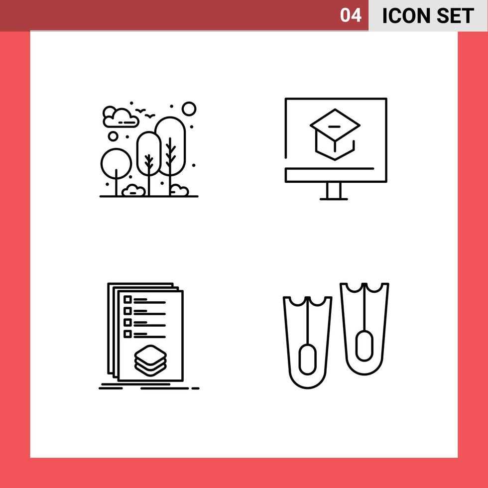 4 Thematic Vector Filledline Flat Colors and Editable Symbols of city school park knowledge check Editable Vector Design Elements