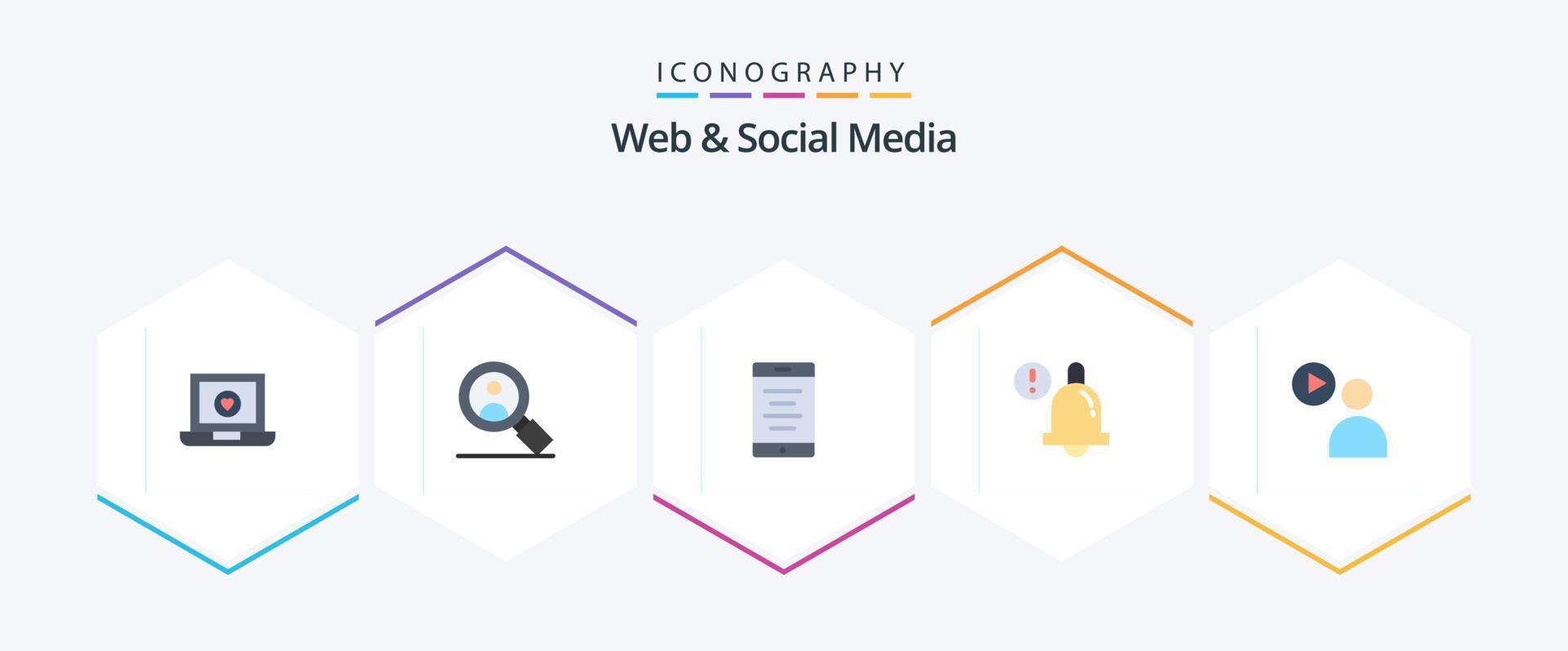 Web And Social Media 25 Flat icon pack including . video. text. play. bell vector