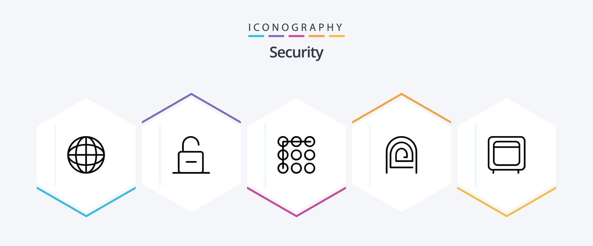 paquete de iconos de 25 líneas de seguridad que incluye caja. lector. cerrar con llave. patrón. huella dactilar vector