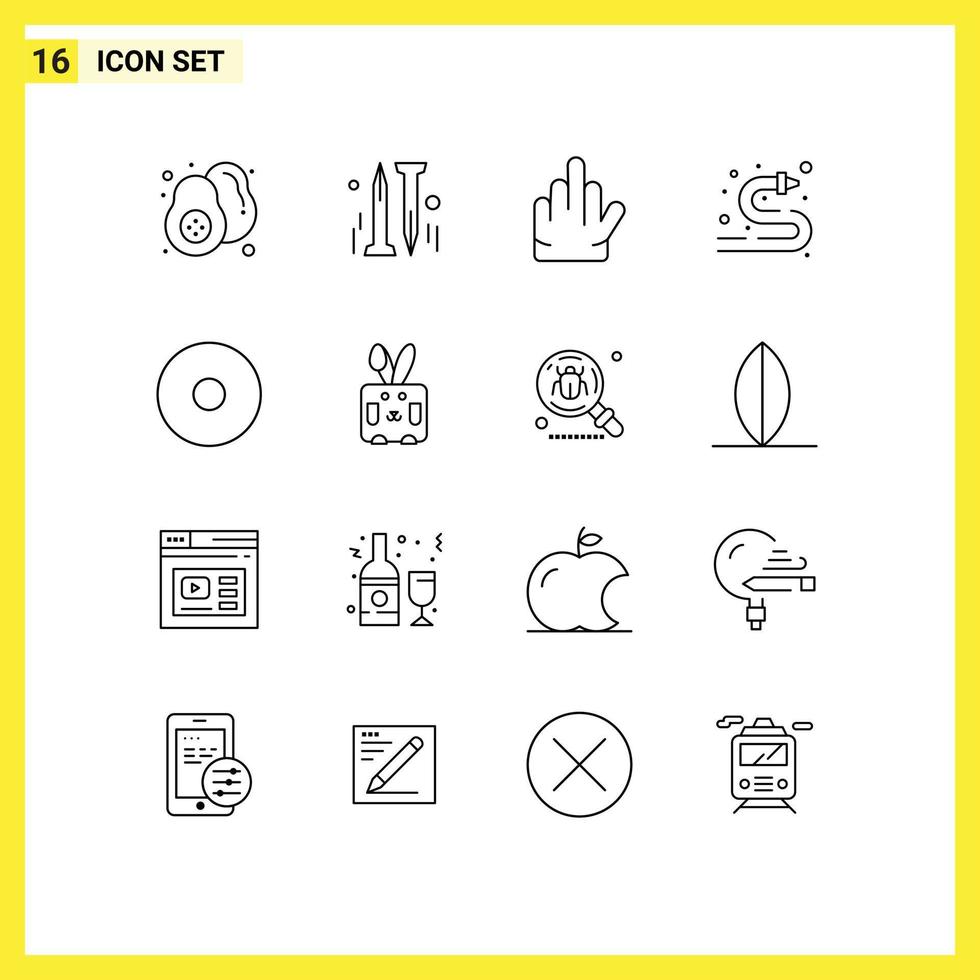 16 User Interface Outline Pack of modern Signs and Symbols of easter record hand multimedia water Editable Vector Design Elements