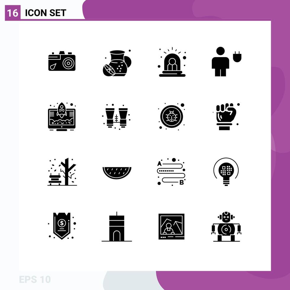 Pack of 16 Modern Solid Glyphs Signs and Symbols for Web Print Media such as entrepreneur human alarm energy avatar Editable Vector Design Elements