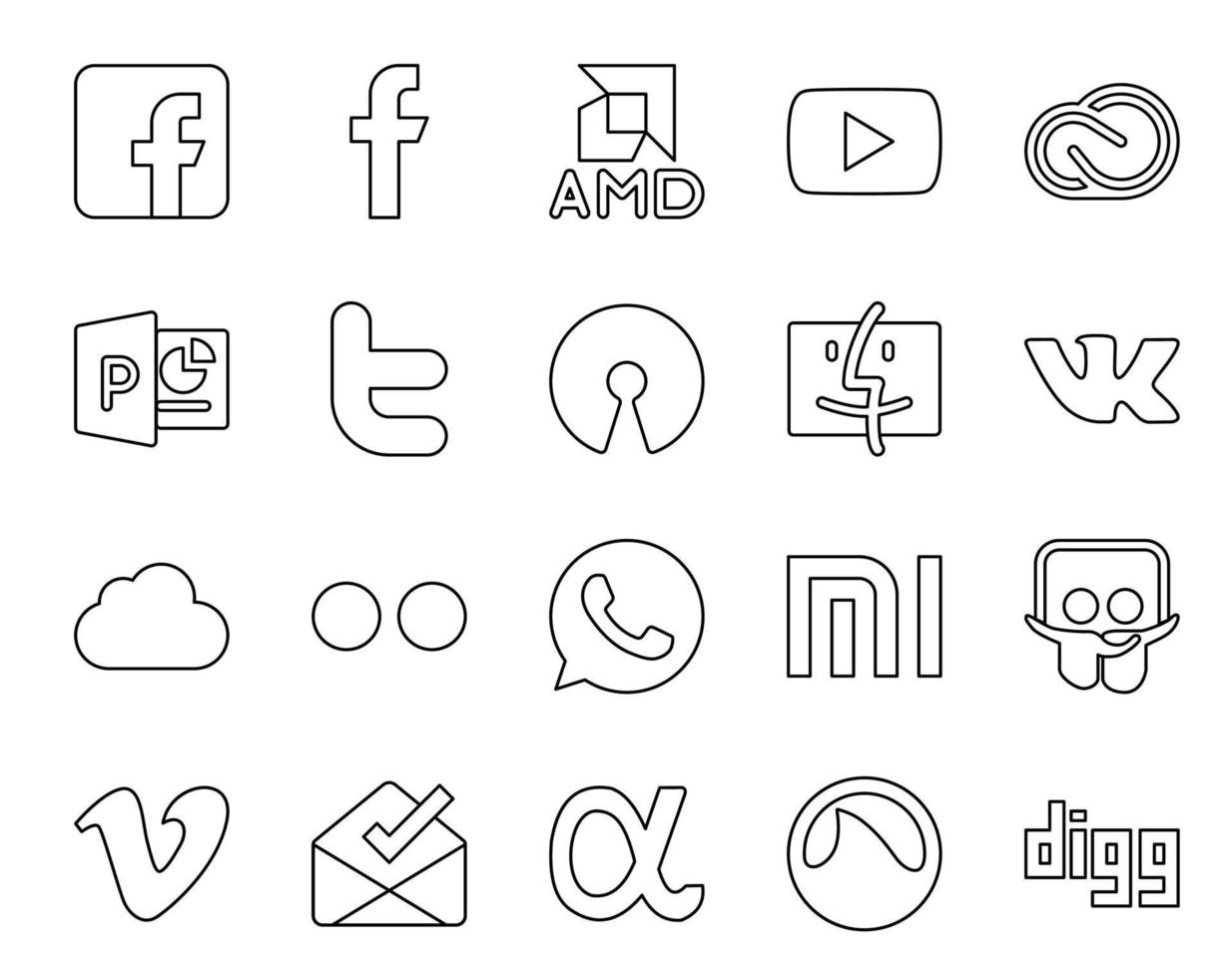 20 Social Media Icon Pack Including slideshare whatsapp twitter flickr vk vector