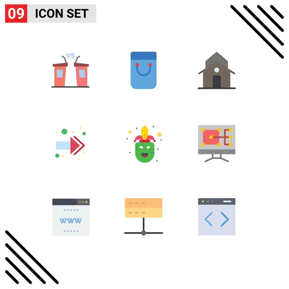 9 Thematic Vector Flat Colors and Editable Symbols of costume right building back tower Editable Vector Design Elements