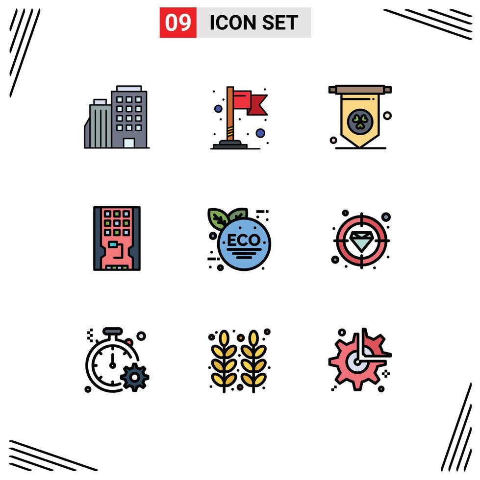 Universal Icon Symbols Group of 9 Modern Filledline Flat Colors of finance green leaf disk eco leaf ssd Editable Vector Design Elements
