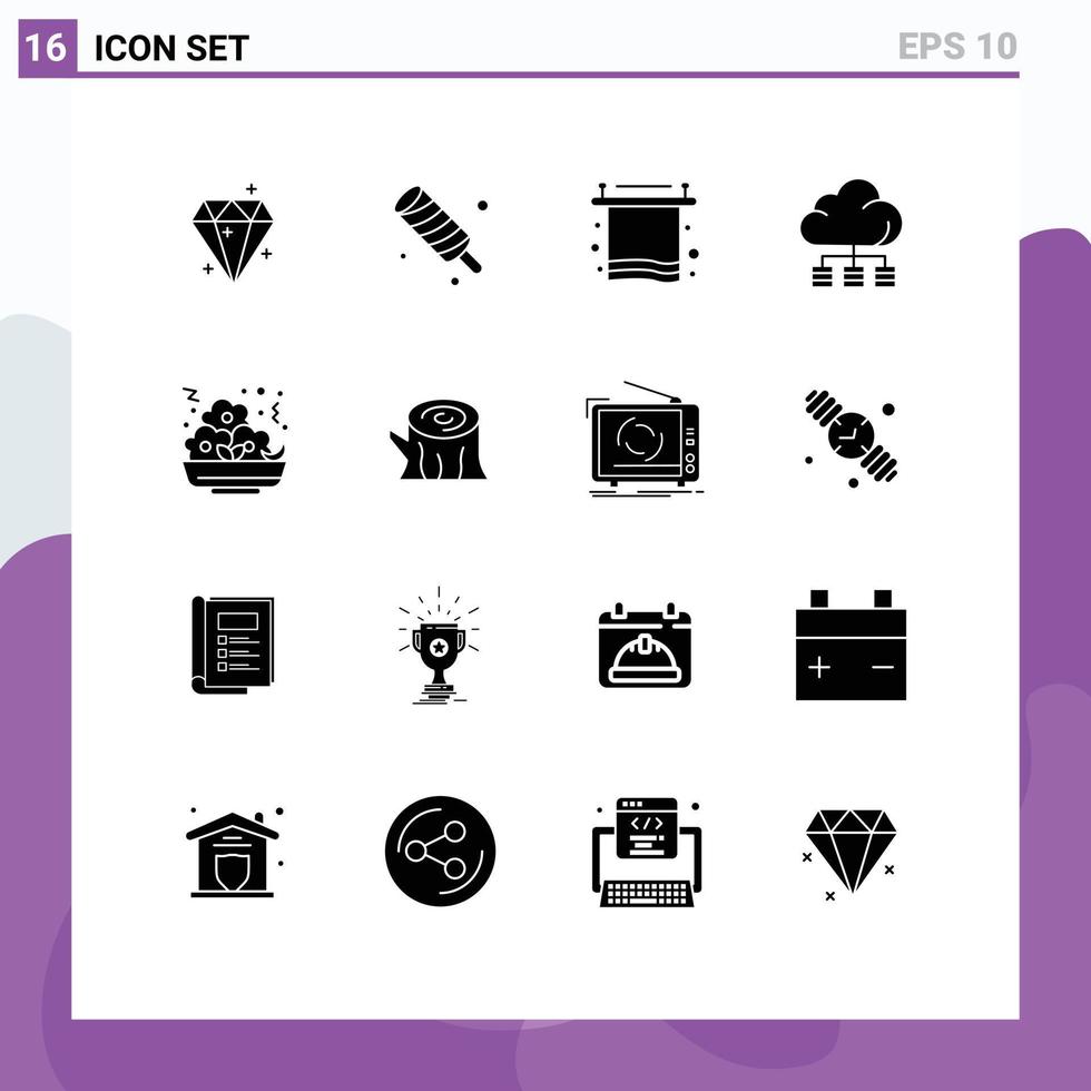 Pictogram Set of 16 Simple Solid Glyphs of food technology bath storage cloud Editable Vector Design Elements