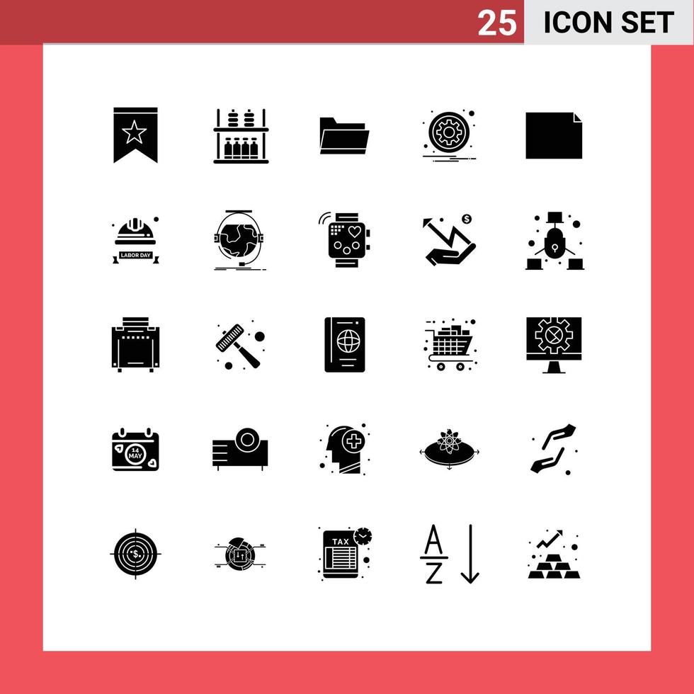 User Interface Pack of 25 Basic Solid Glyphs of document setting folder sign circle Editable Vector Design Elements