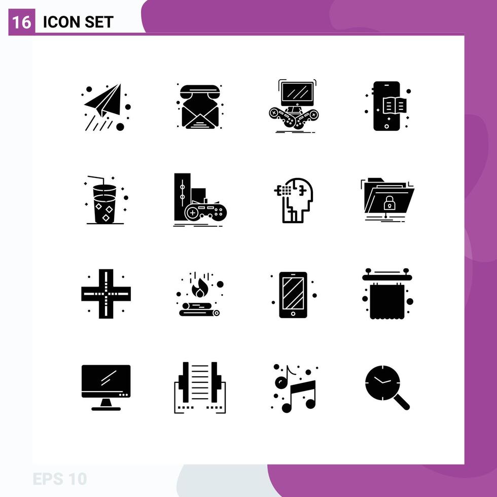 16 iconos creativos, signos y símbolos modernos de juegos, bebidas, juegos, playa, elementos de diseño de vectores editables móviles