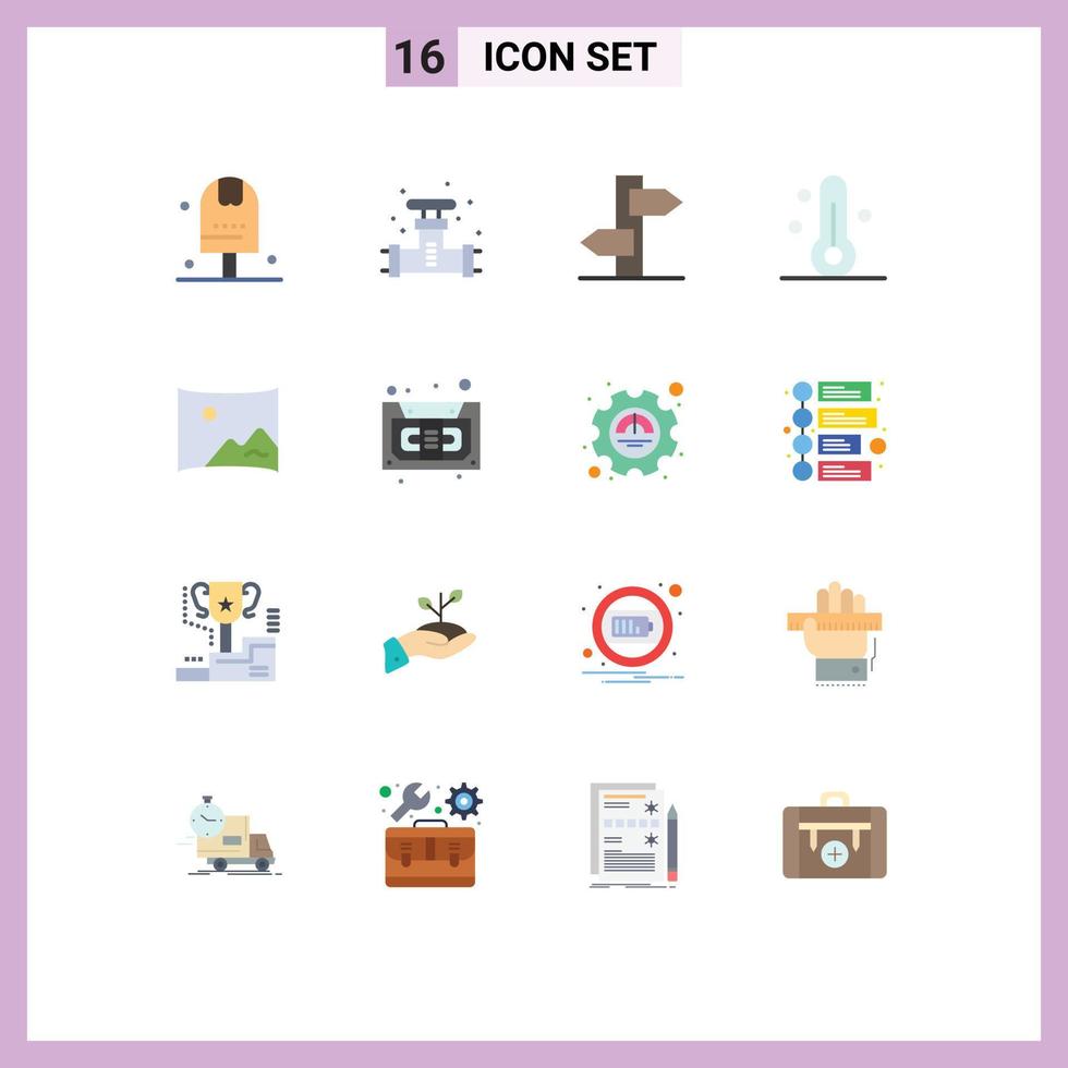Mobile Interface Flat Color Set of 16 Pictograms of weather temperature system nature sign Editable Pack of Creative Vector Design Elements