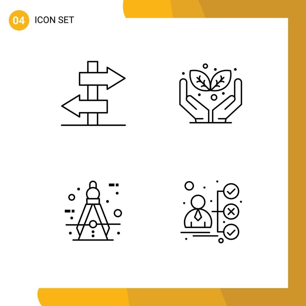 Pack of 4 Modern Filledline Flat Colors Signs and Symbols for Web Print Media such as board measure green architect briefcase Editable Vector Design Elements